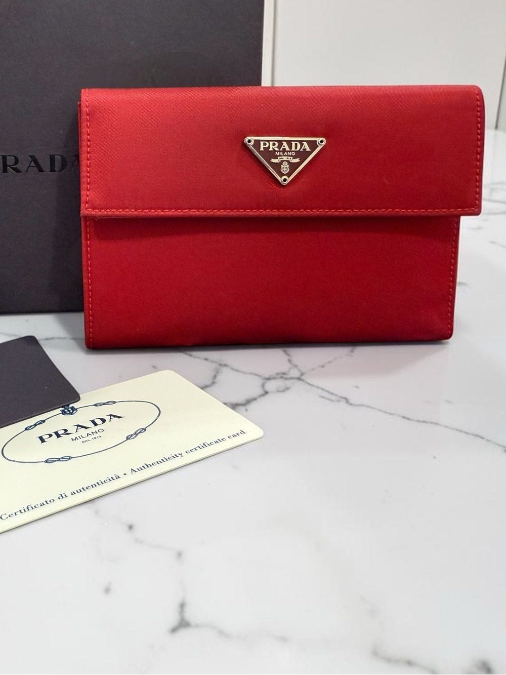 Authentic Prada Red Nylon & Saffiano Leather Continental Wallet with Box & Entru